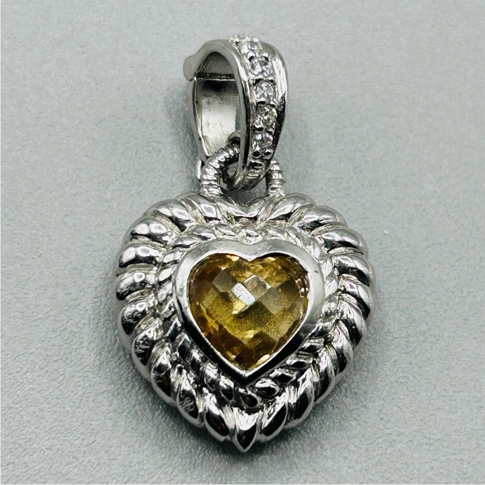 JUDITH RIPKA Citrine CZ Heart Pendant/Enhancer 925 Sterling Silver quite small